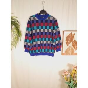 BonWorth Vintage Unisex Multi-Colored Checkered Sweater Large